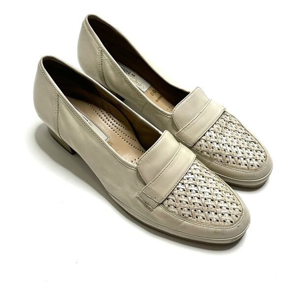 Salamander Lady Shoes Slip On Loafers Cream Sz 10 Wider Maria Vintage Block Heel - Picture 1 of 10